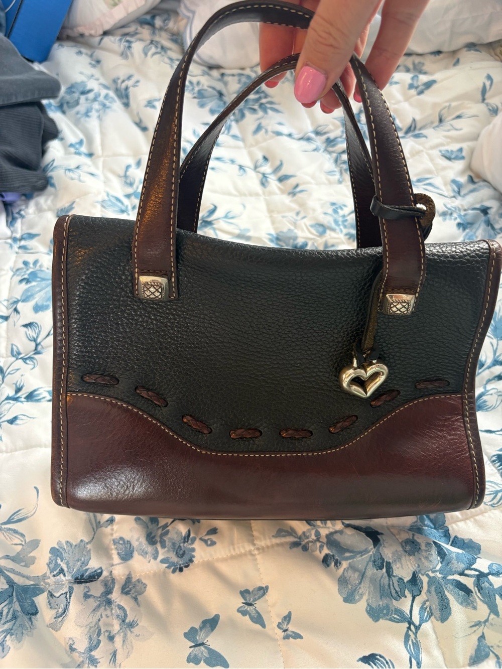 Brighton Black and Brown Pebbled Leather Mini Satchel